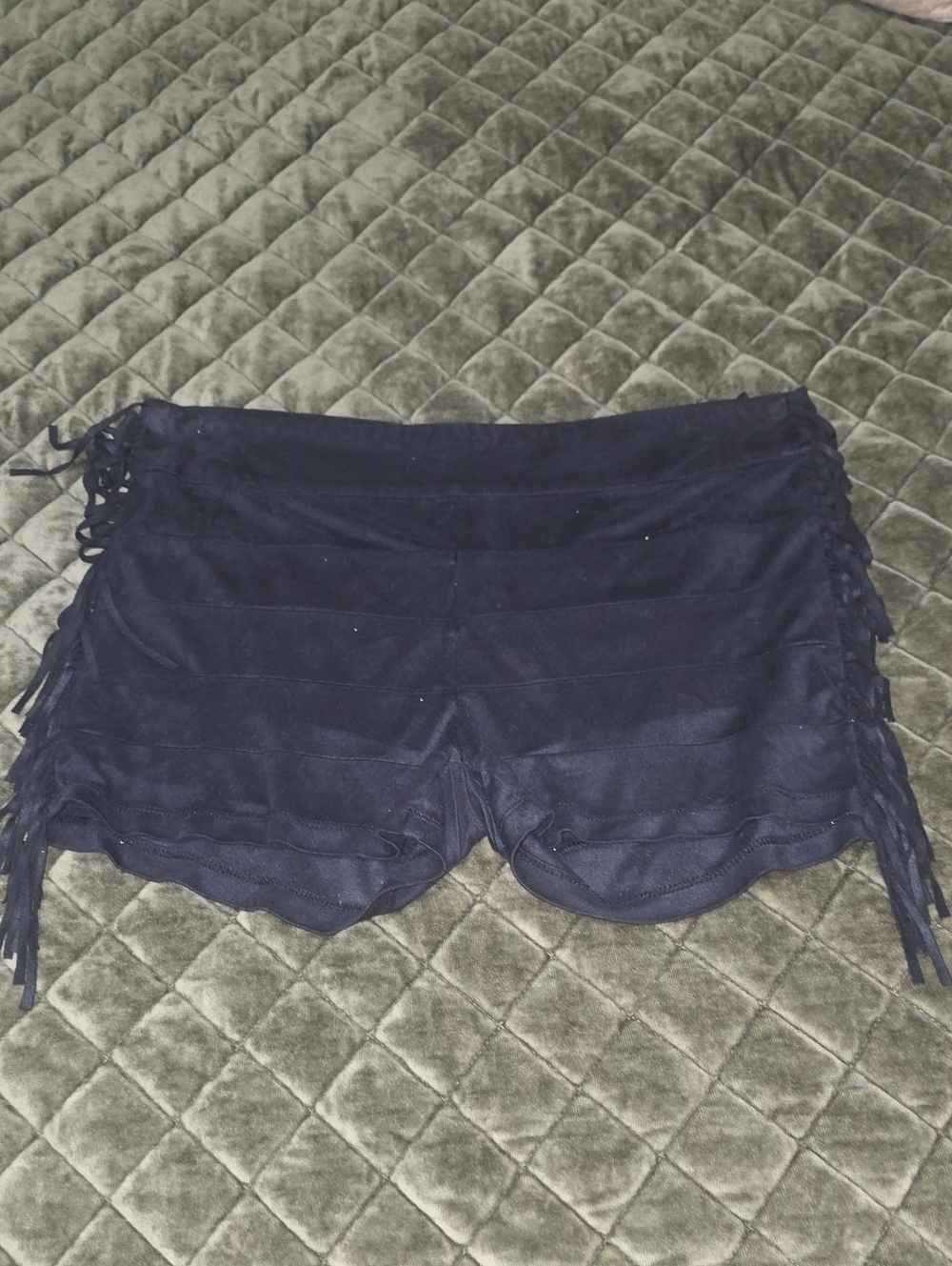 Women's Fringed Side-Detail Shorts - Black - Picture 1 of 3